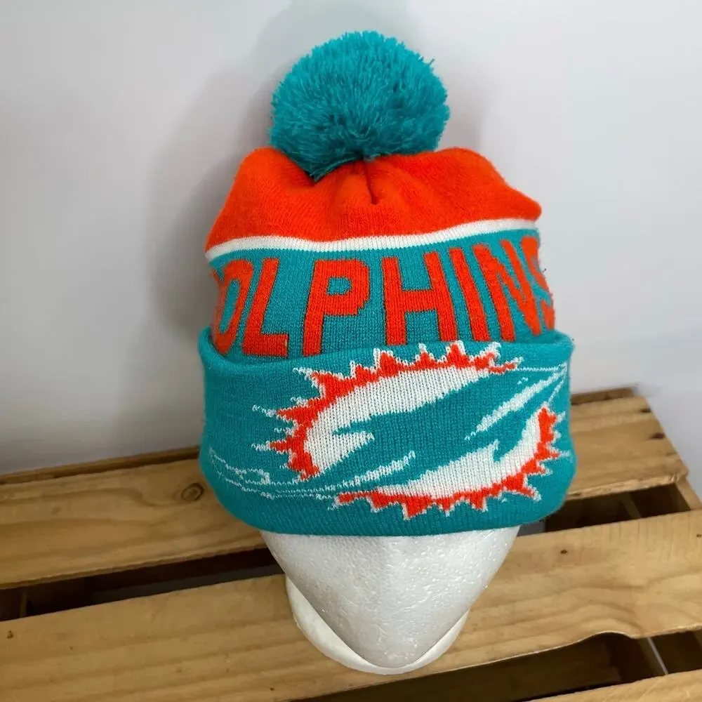 Miami Dolphins Pom Pom Beanie Sherpa Lined  Kids Size